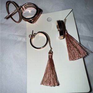 Rose Gold Tassel Earrings and Ring Set